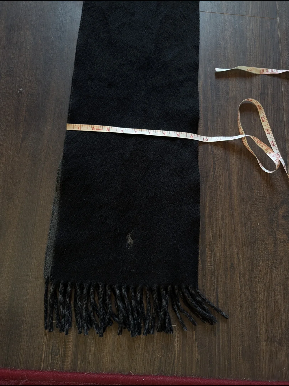 Polo Ralph Lauren Vintage Made In Italy Black/Gray Lambswool Fleece Fringe Scarf
